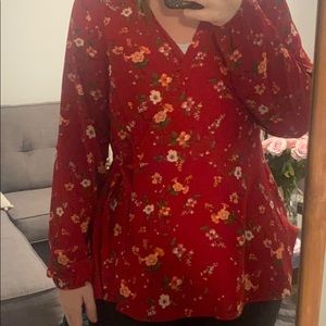 City chic red floral wrap blouse